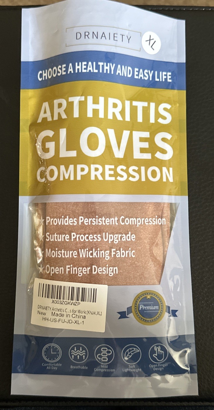 DRNAIETY Compression Gloves- Arthritis Gloves for Men & Women XL, Khaki