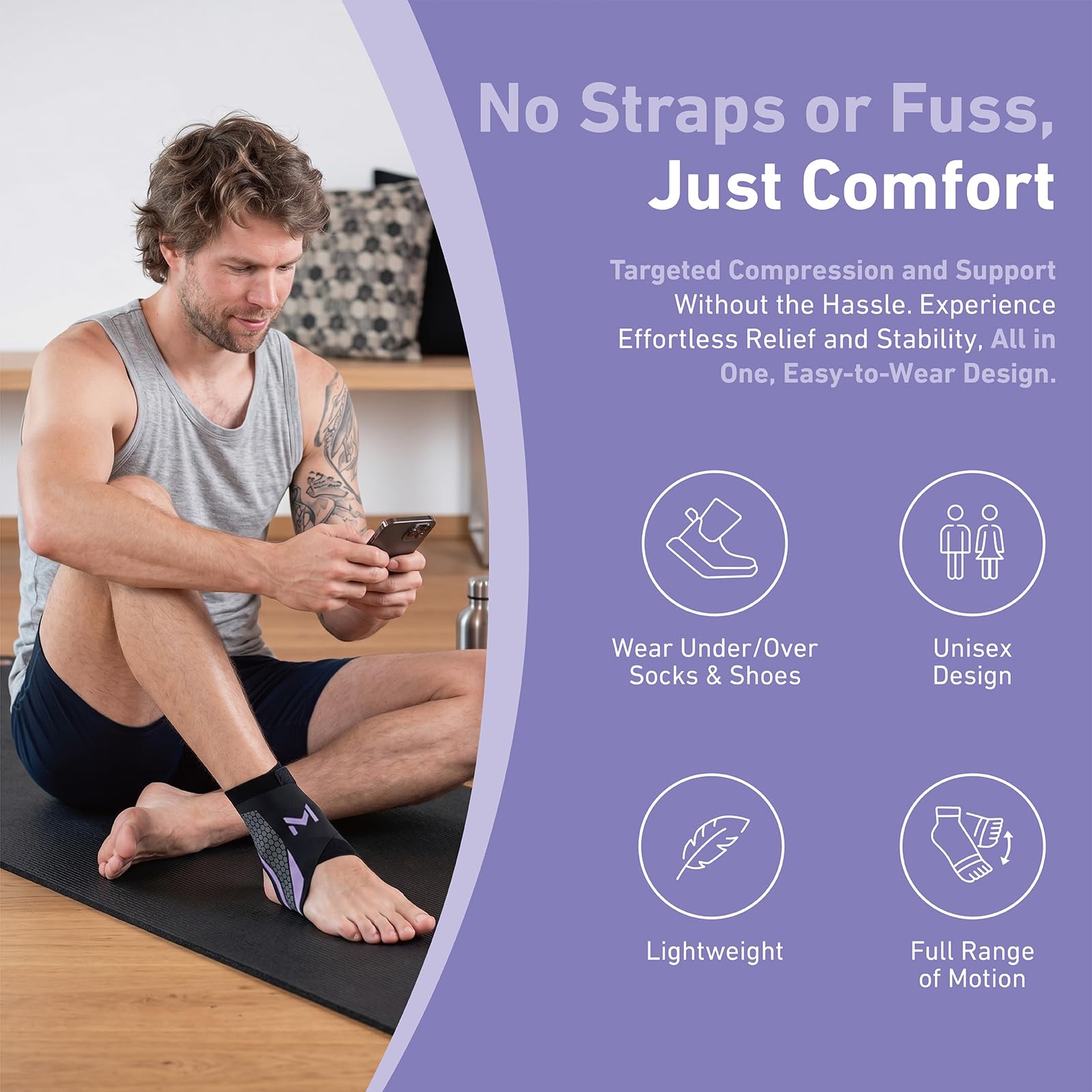 Buoydas Ankle Brace for Men & Women, Breathable Compression 1pc, Purple