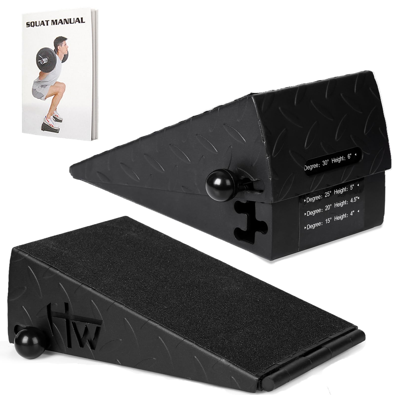 Squat Wedge Height Adjustable Slant Board for Heel B: Black-Metal-5Heights