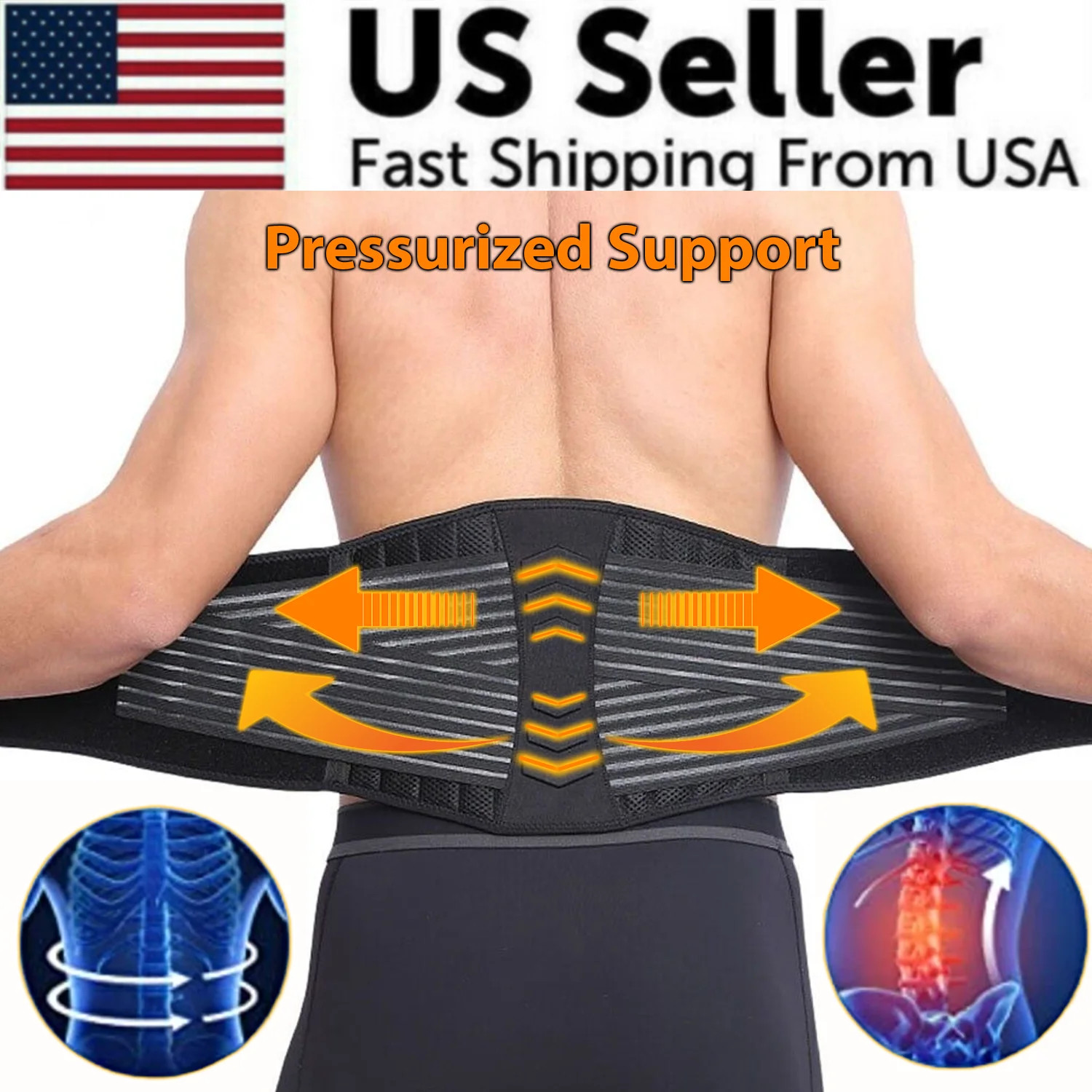 Lower Back Support Belt | Adjustable Lumbar Waist Brace | Double Pull Breathable