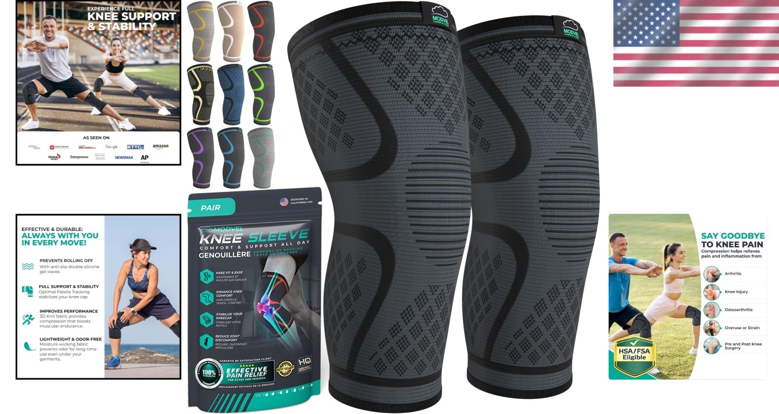 Lightweight Dual Pack Compression Knee Sleeves for Excellent Support – Easy Fit