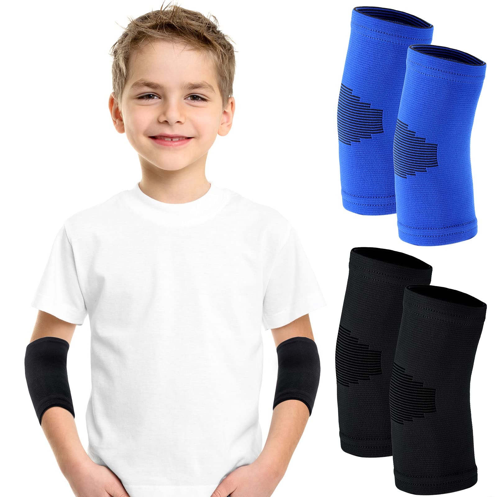 Kasyat Kids Elbow Brace Knit Compression Sleeve Medium, Black, Blue