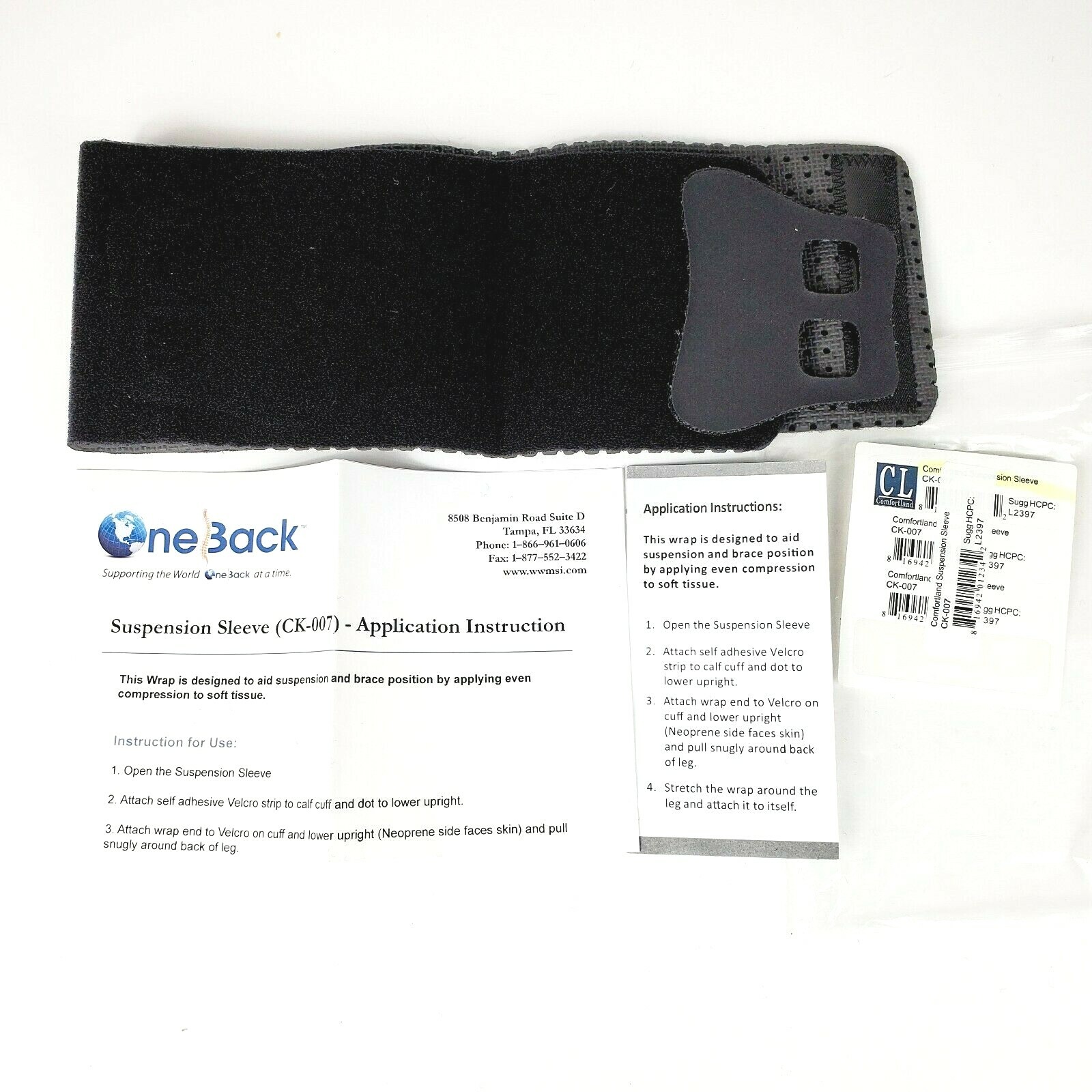 Comfortland Suspension Sleeve CK-007 Black Compression to Leg Soft Tissue