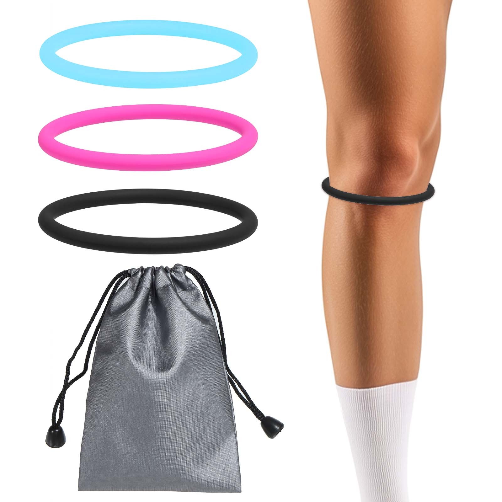 Patella Band Knee Band with Storage Bag – (3 Set, Black/Red/Fluorescent Blue)
