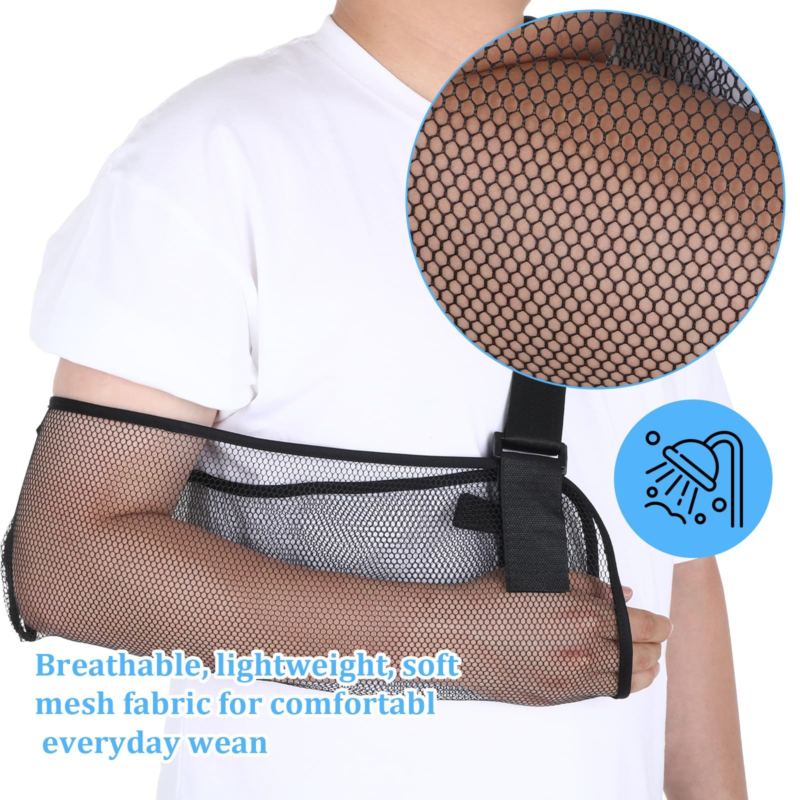 Black Mesh Arm Shoulder Sling Breathable Immobilizer Shower Adjustable