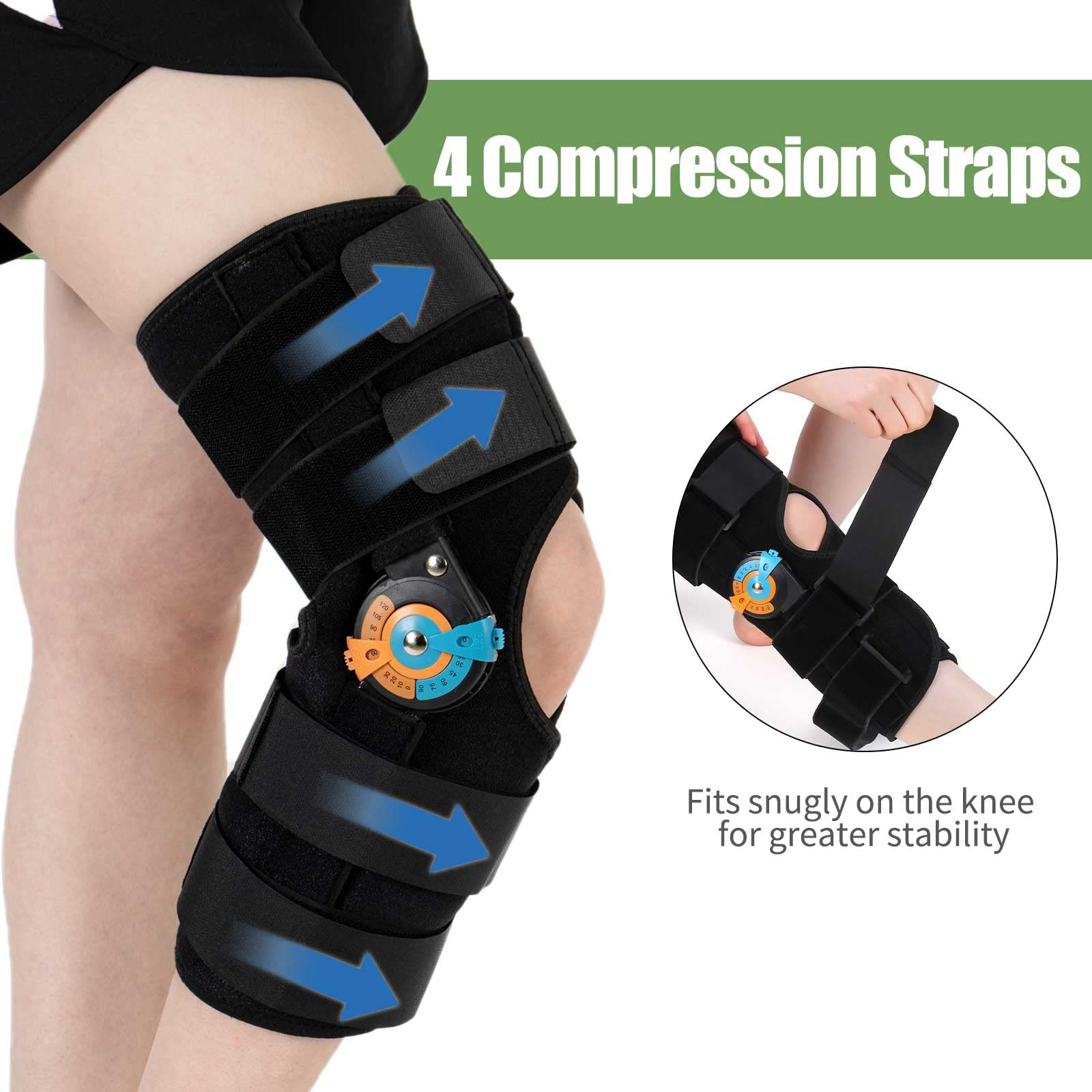 Hinged Knee Brace with Side Stabilizers ROM Knee Support Adjustable Knee Immo…