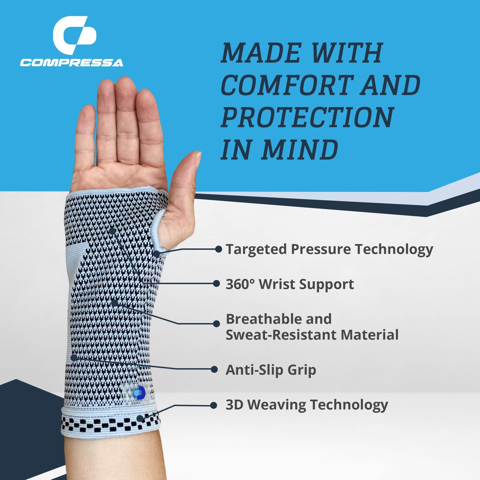 Compressa Wrist Compression Sleeve – Helps Relieve Carpal Tunnel Tendonitis &…