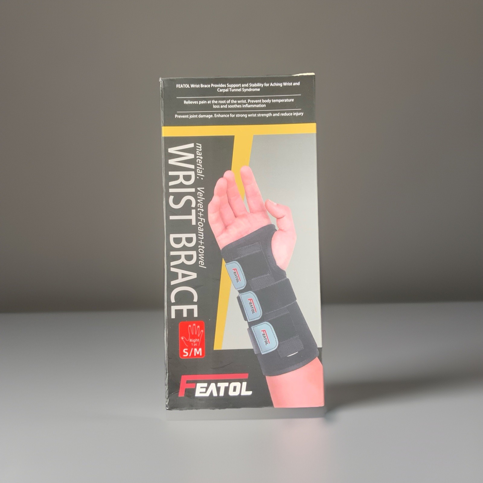FEATOL Wrist Brace for Carpal Tunnel, Adjustable Wrist Support Brace, Right, S/M