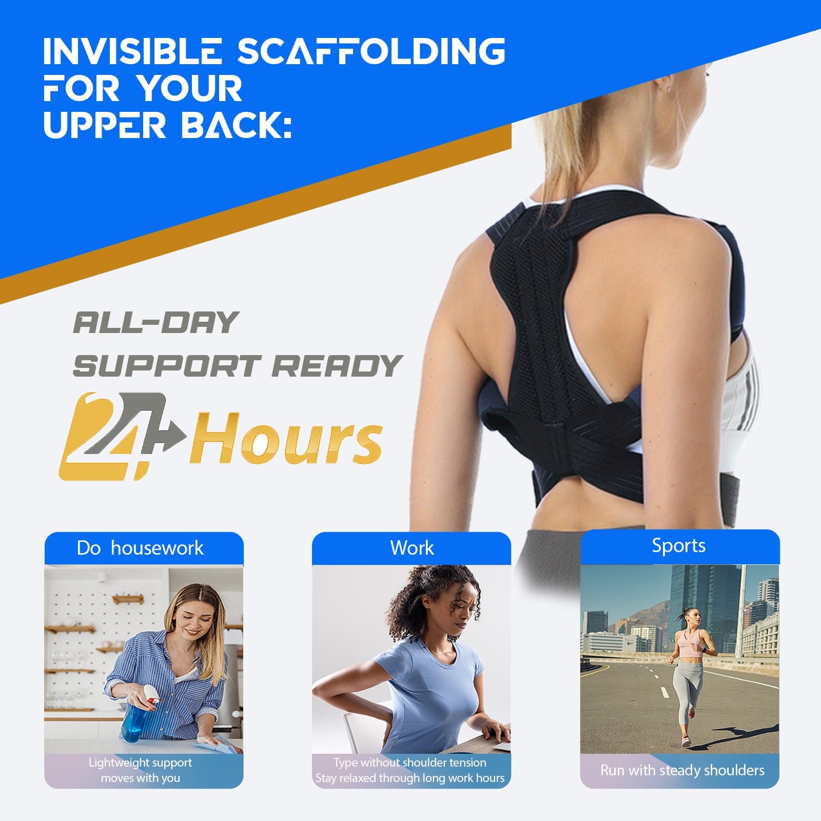 Avaneeny Posture Corrector Women & Men, Adjustable Back Brace Neck Shoulder