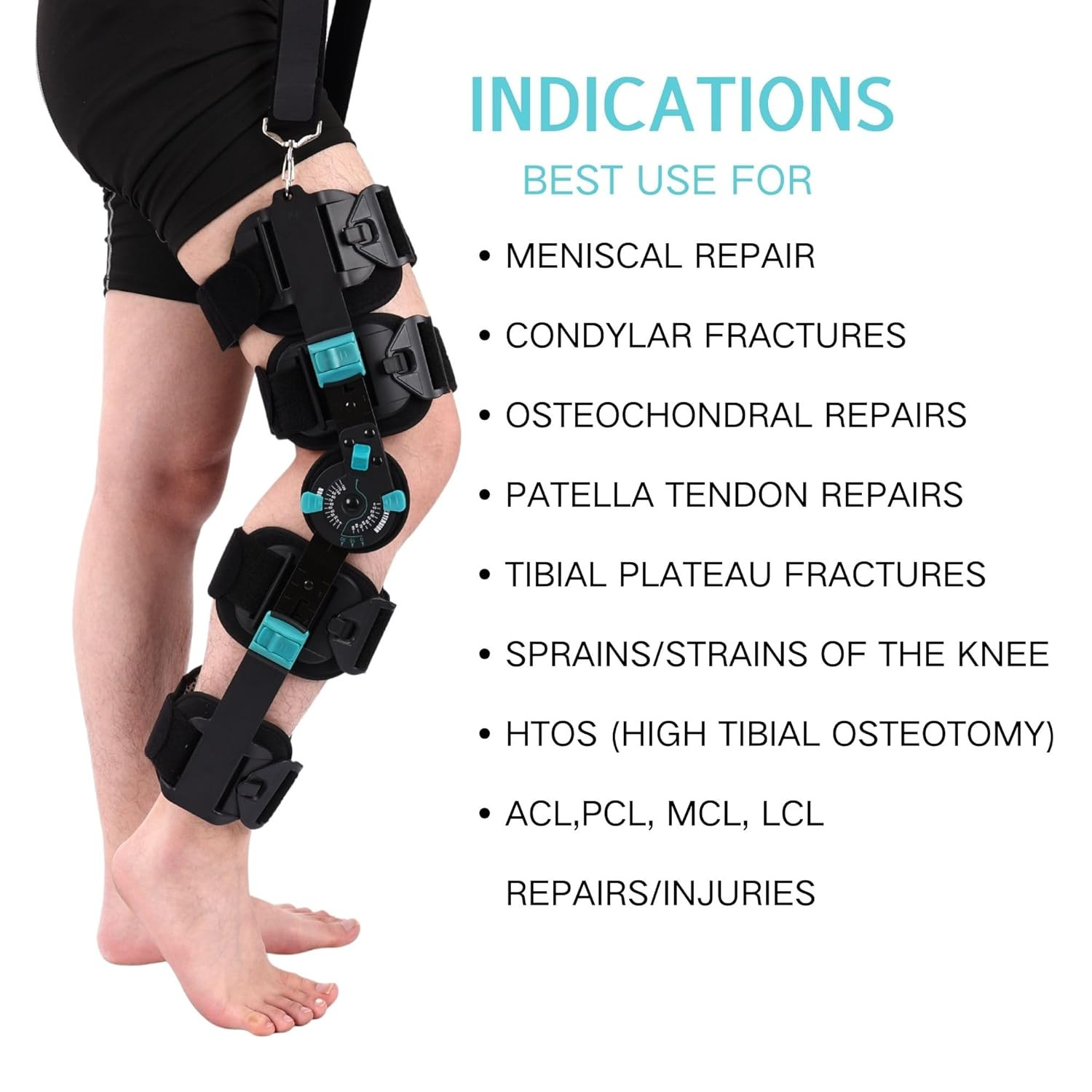 Hinged Rom Knee Brace, Adjustable Post Op Knee Immobilizer for Recovery Stabiliz