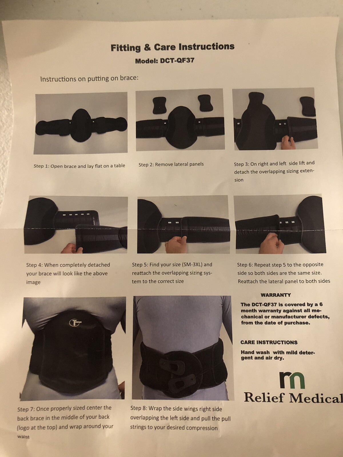 Back Support Model DCT-QF37 Spinal Back Brace Adjustable Size Medium