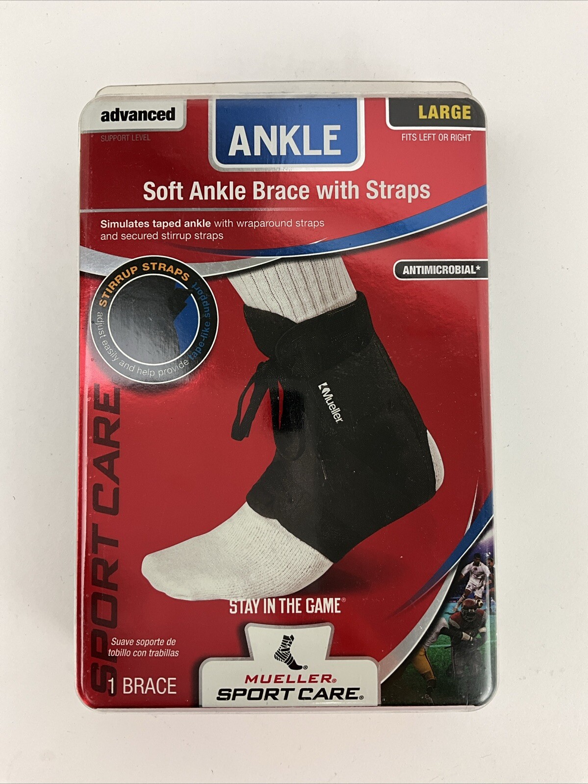 Mueller Large Soft Ankle Brace with Strap Black New In Box