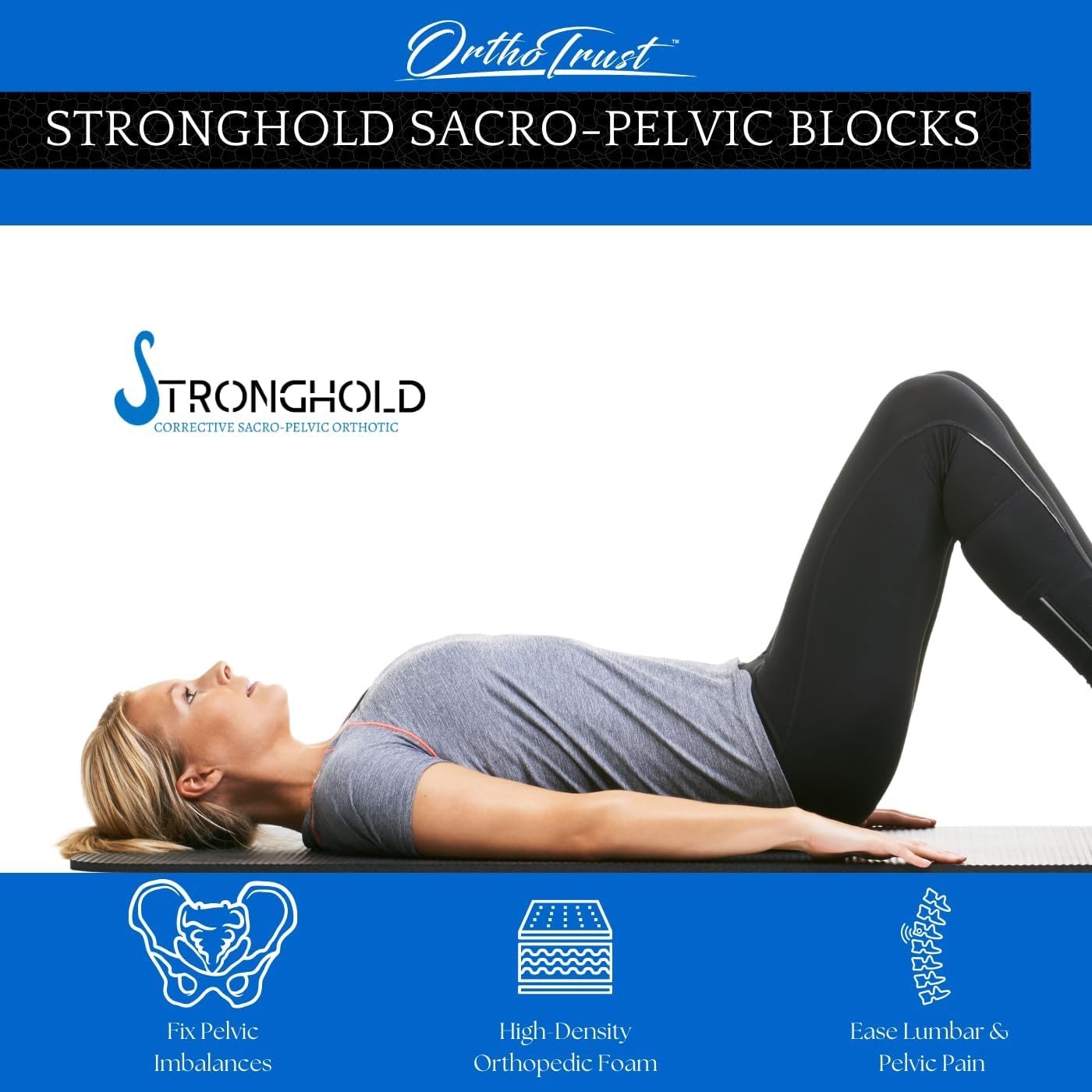 Pelvic Sacral Blocks Set High-Density Foam Wedges Blue for Posture Spinal Ali…