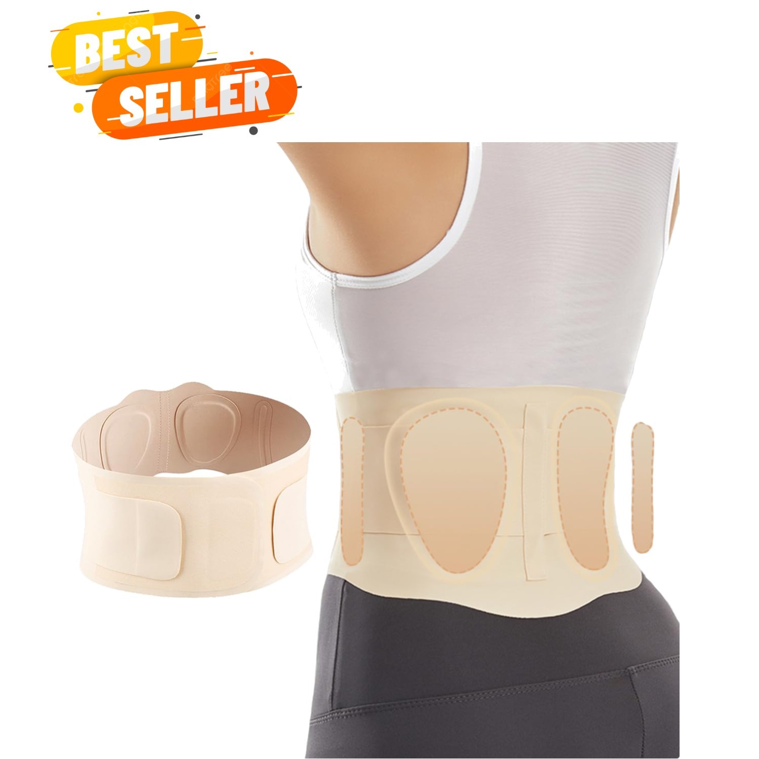 Elegant Beige Back Brace for Lower Back Pain Relief – Adjustable & Comfortable