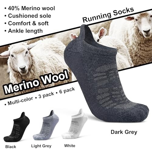 Ankle Merino Wool Blend Running Walking Socks Small-Medium 3 Pairs Light Grey