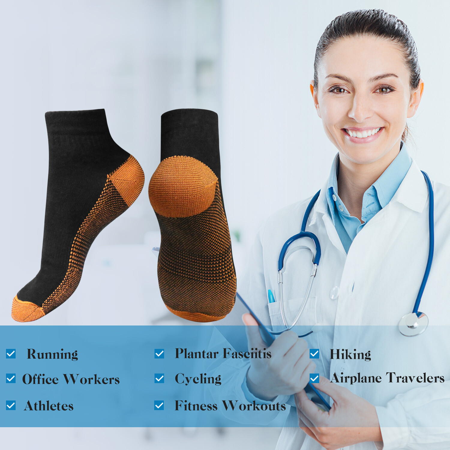 1-3Pair Compression Socks Women Men Arch Support Plantar Fasciitis Running Ankle