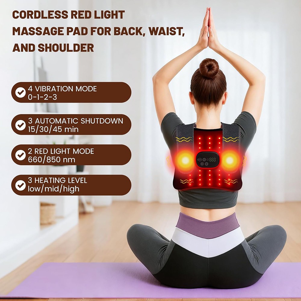 Red Light Heating Vibration Back Massager Lumbar Belt for Lower Back Pain Relief