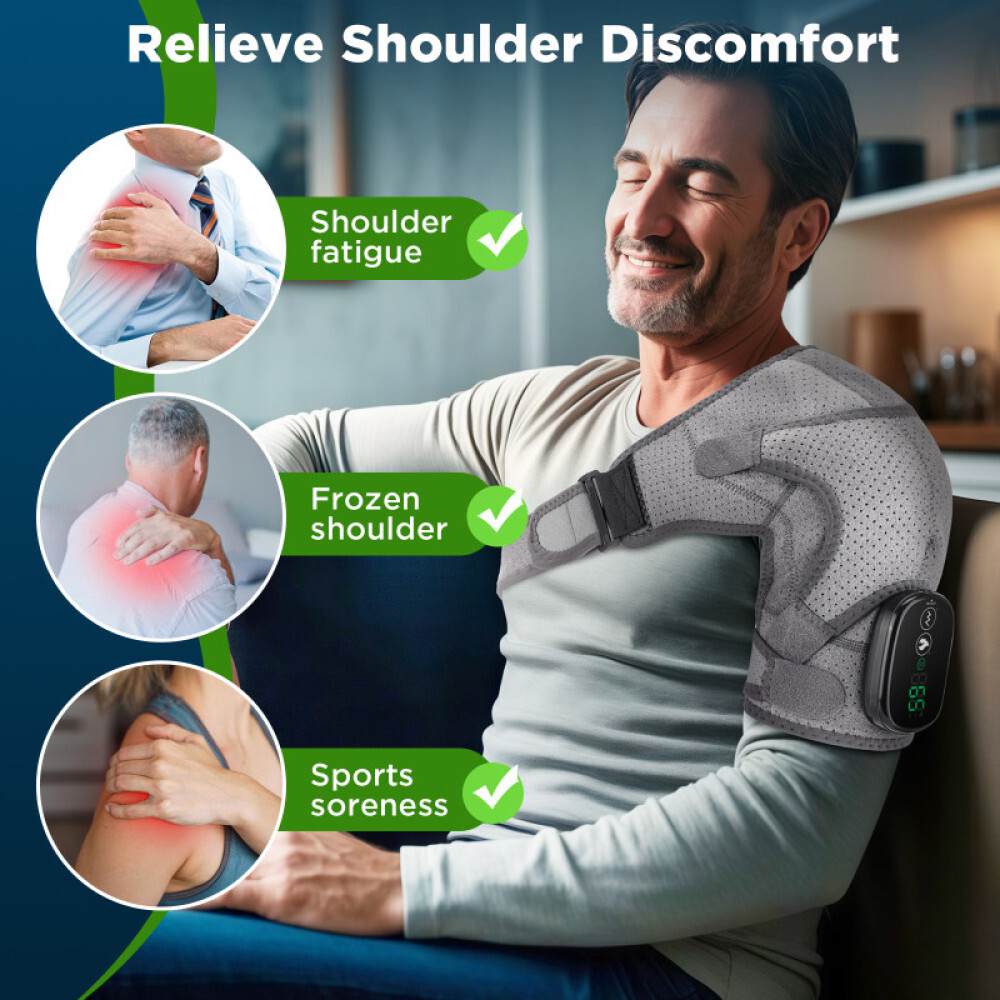 Electric Shoulder Massager W/ 3Vibration 3Heated Massage Brace Joint Pain Relief