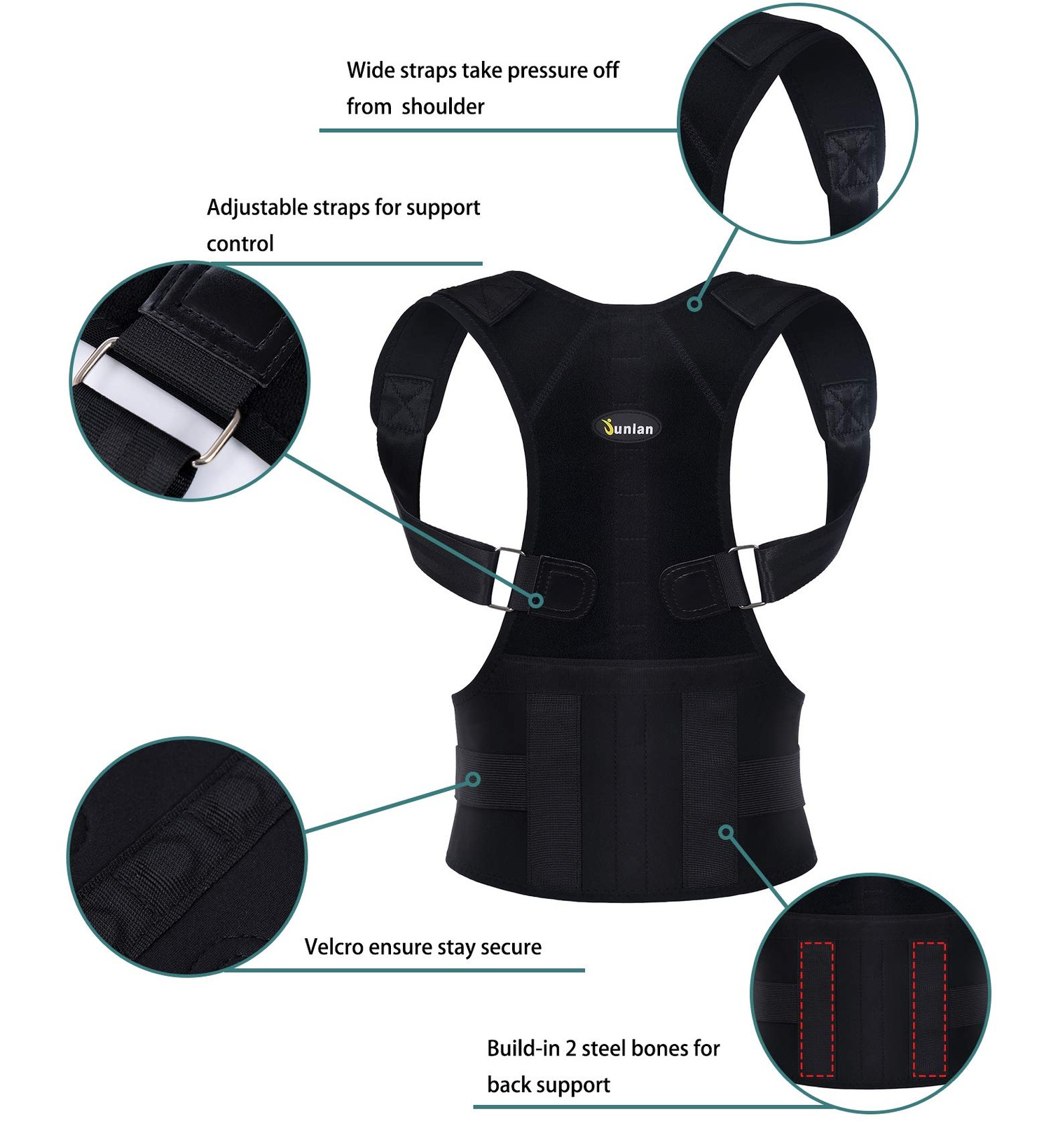 Posture Corrector Upper Back Pain Relief Lumbar Support Adjustable Shoulder L