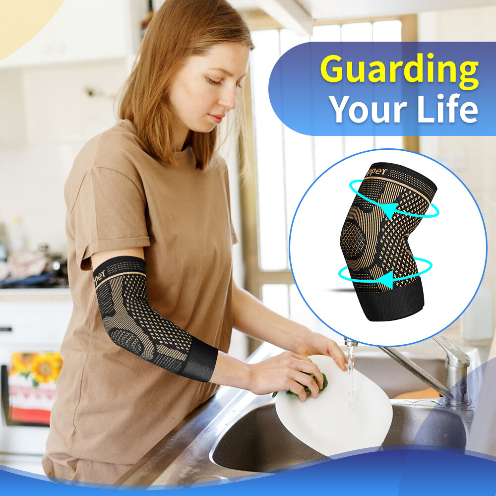 Compression Elbow Support Brace Arm Sleeves Copper Infused for Joint Pain Relief