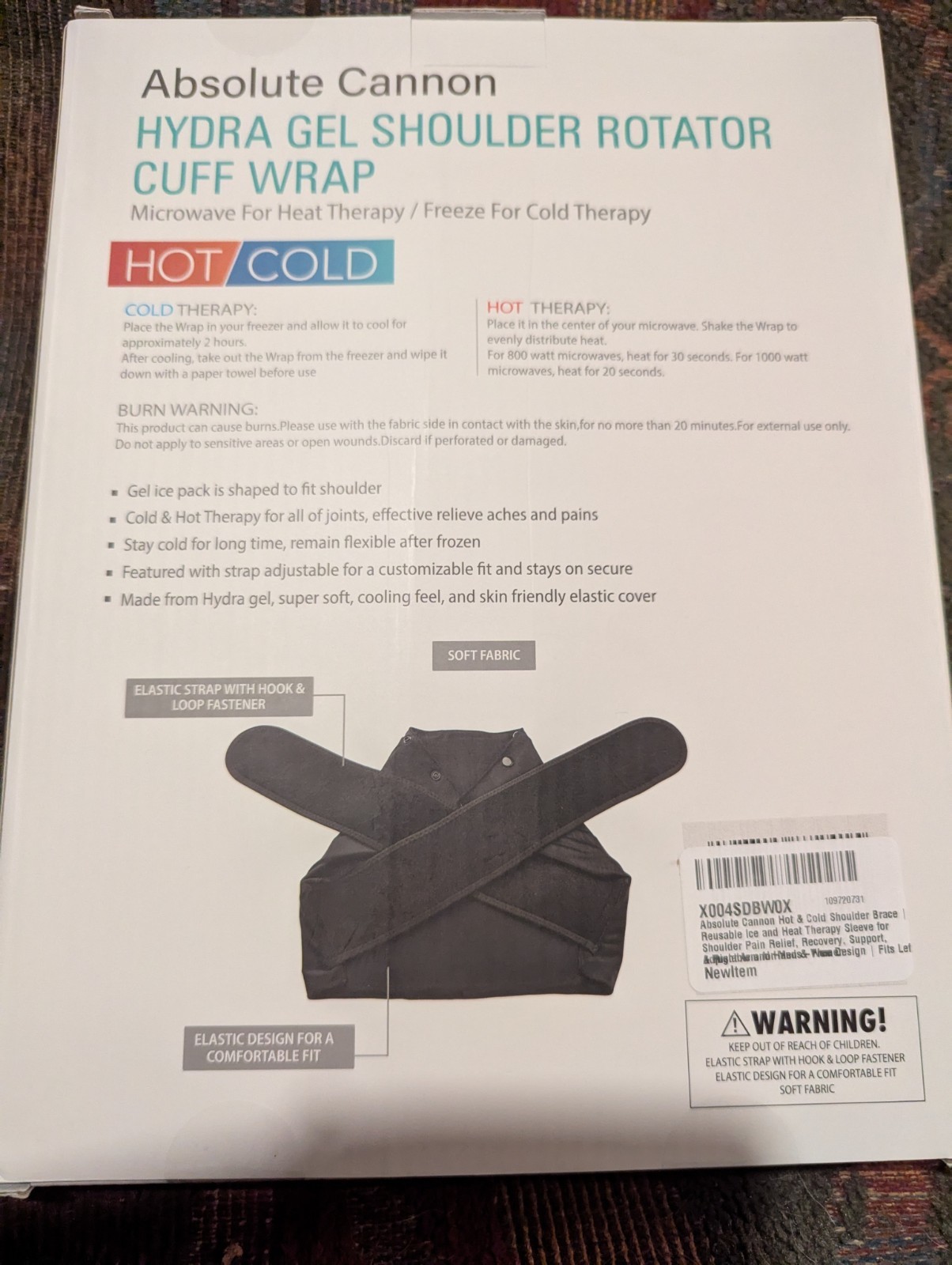 Adjustable Shoulder Brace Reusable Ice and Heat Therapy Sleeve: Left Right Arm