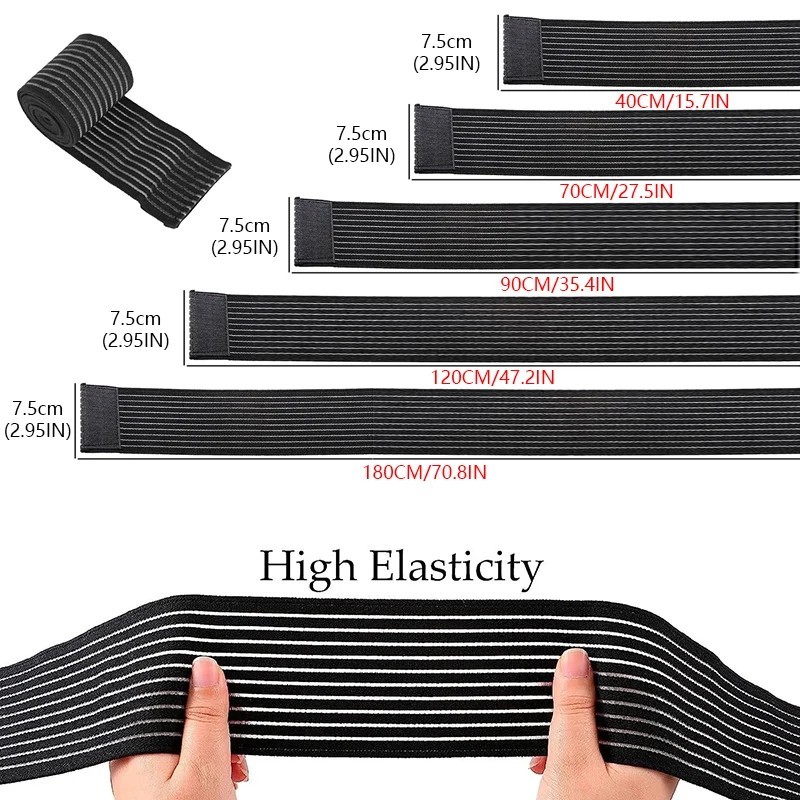 EXTRA LONG ELASTIC KNEE WRAP COMPRESSION BANDAGE – ADJUSTABLE SUPPORT FOR SQUATS
