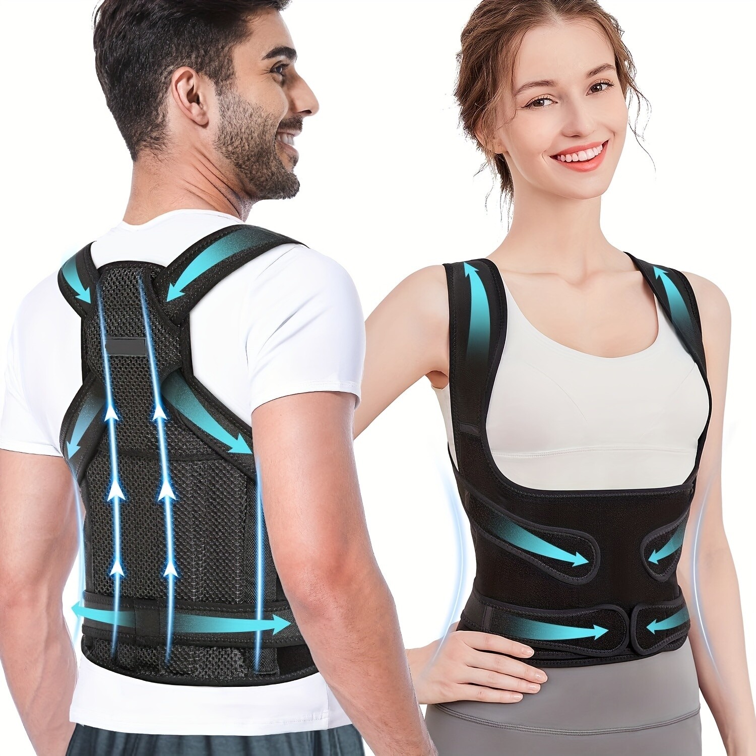 Adjustable Black Back Posture Corrector Brace L for Desk Work & Daily Posture