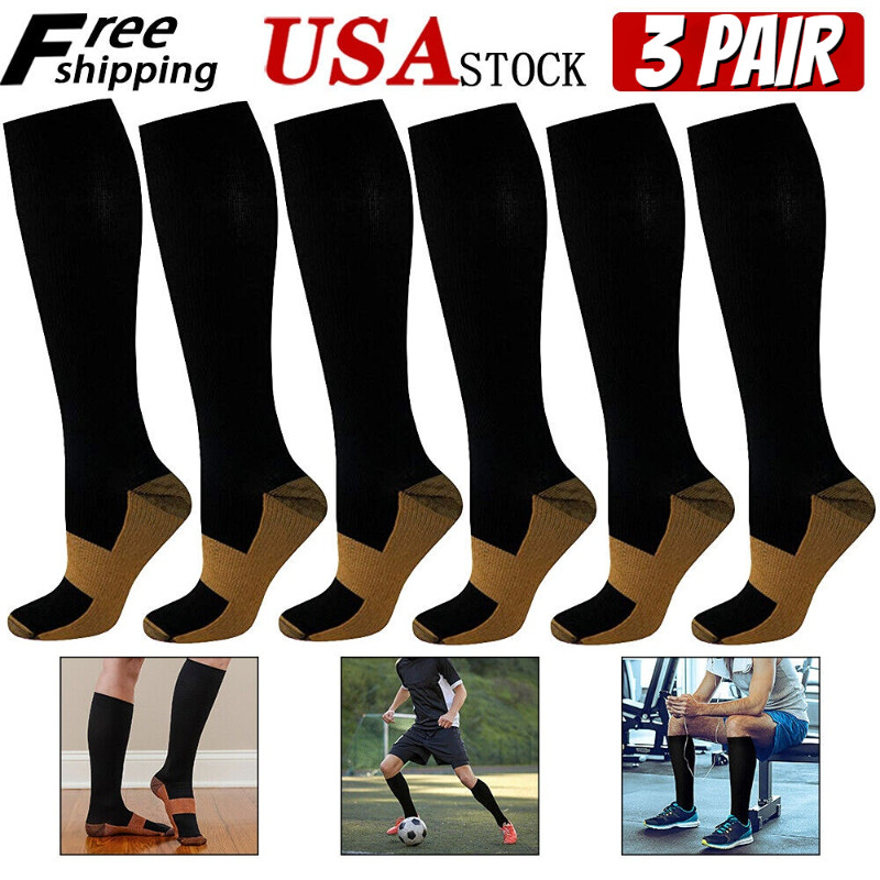 3 Pair Copper Compression Socks Ultra-Fit Over The Calf Regulation Support Socks