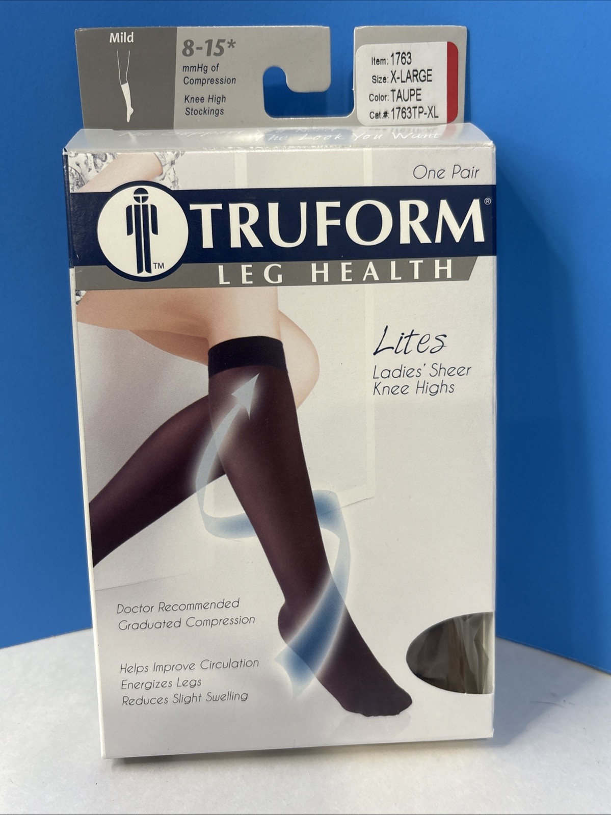 2x Truform 1763, Knee High Stocking, 8-15 MMHG of Compression, Taupe Lg and Xl