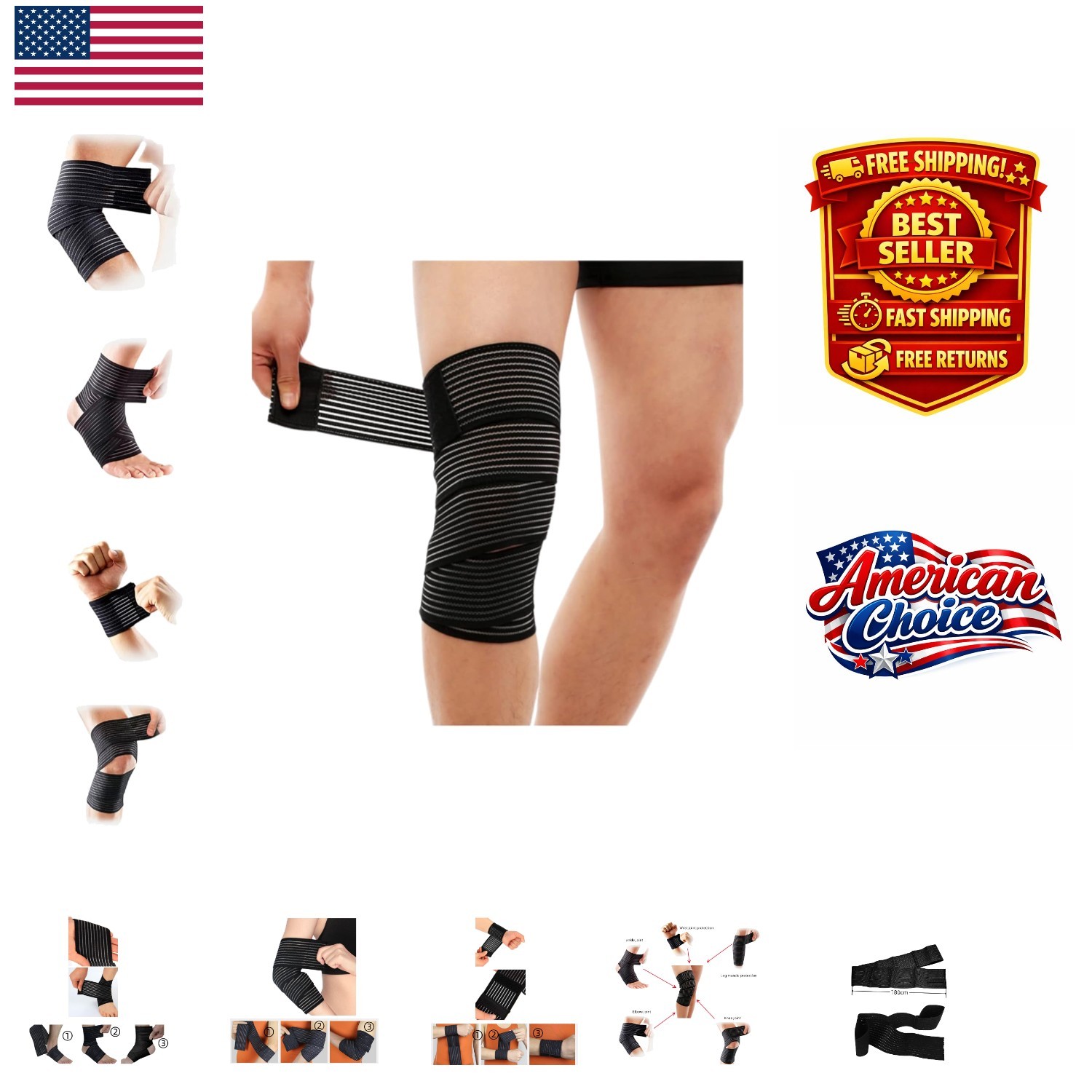 Breathable Elastic Ankle and Knee Compression Wrap – Injury Support for Athletes