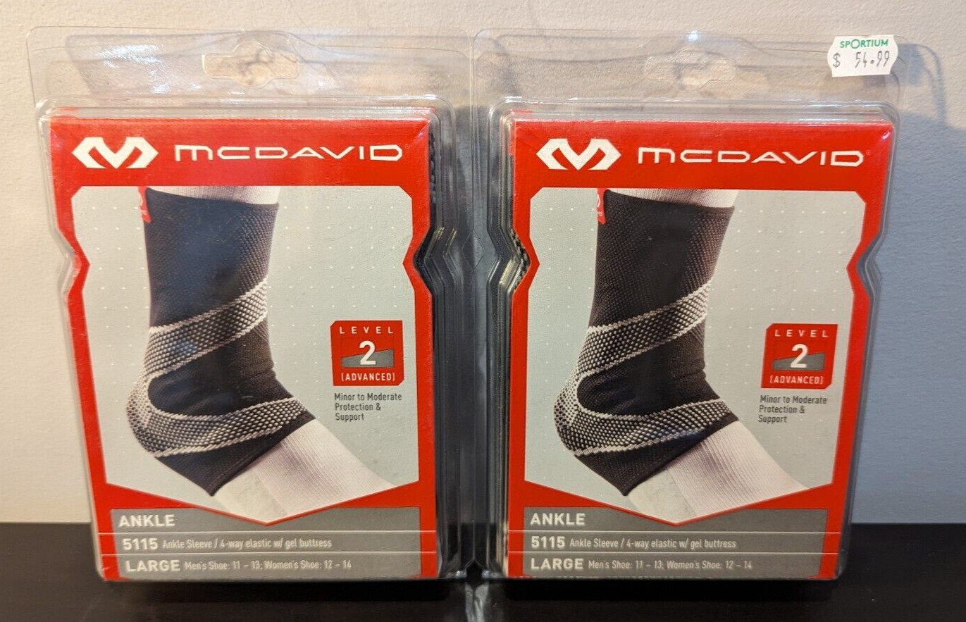 2 X MCDAVID 5115 ANKLE SLEEVE /4-WAY ELASTIC WITH GEL BUTTRESS LARGE (2 SLEEVES)