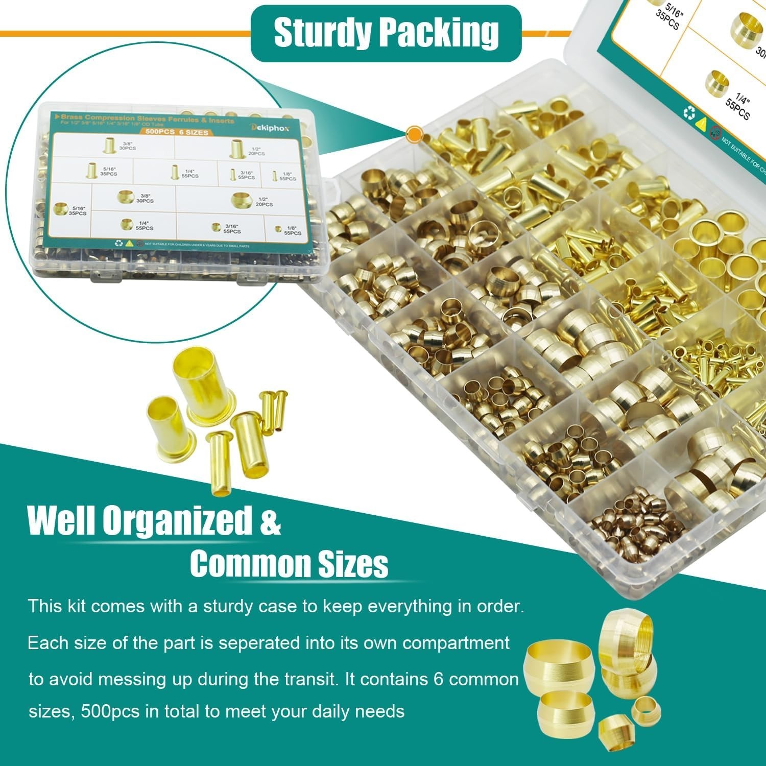 High-Quality Brass Compression Fittings – 500PCS Sleeves and Inserts Assortment
