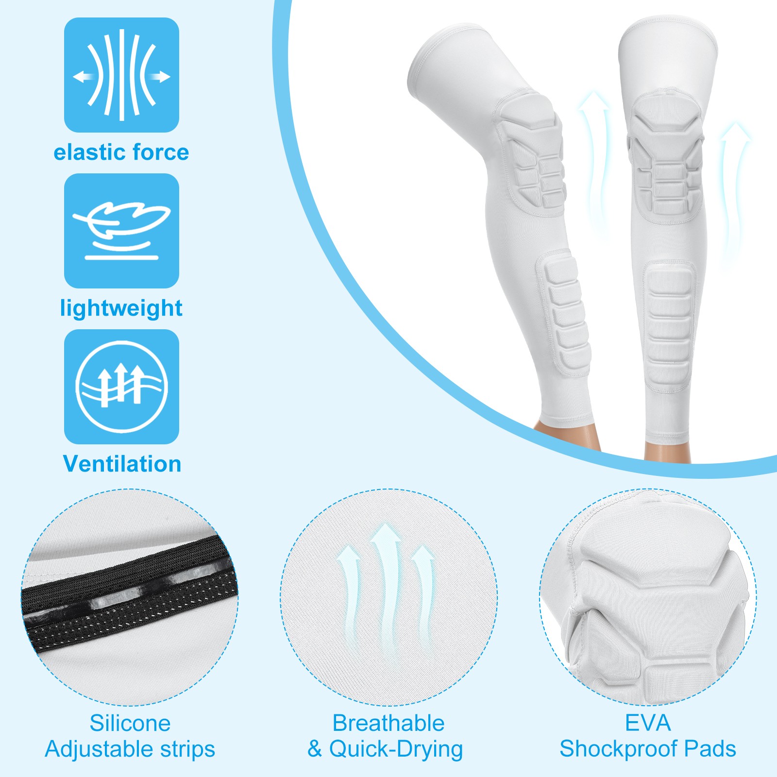 2Pcs Knee Calf Pads Knee Braces Knee Guards Compression Leg Sleeve White L]