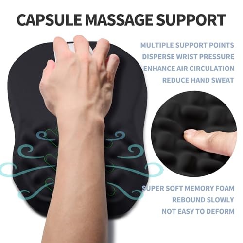 Ergonomic Raised Mouse Pad Wrist Support with Bilateral Slope Memory Foam Black