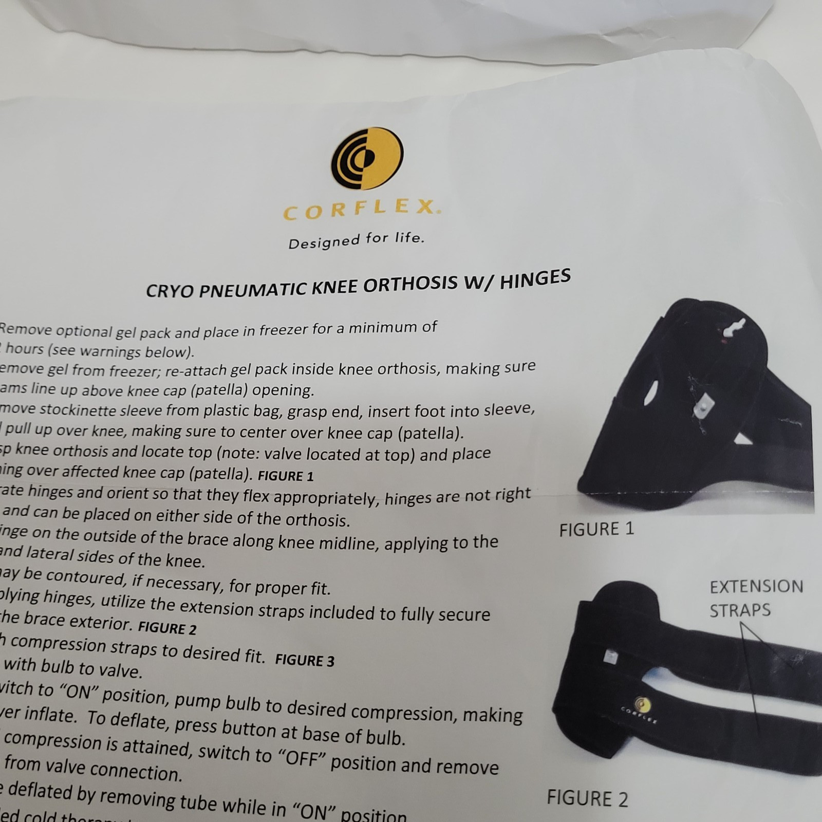 CORFLEX Cryo Pneumatic Knee Compression Sleeve With TWO Gel Pads FREE SHIPPING