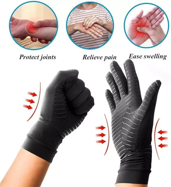 Copper Compression Gloves Anti Arthritis Fullfinger Hand Support Pain Relief UK