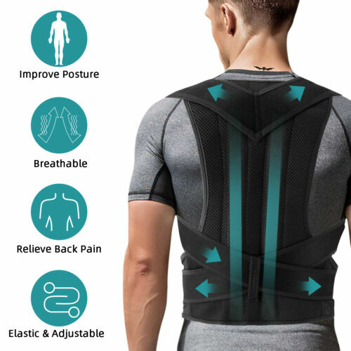 US Posture Corrector Brace Belt Lower Upper Back Pain Relief[Black (Full Back)]