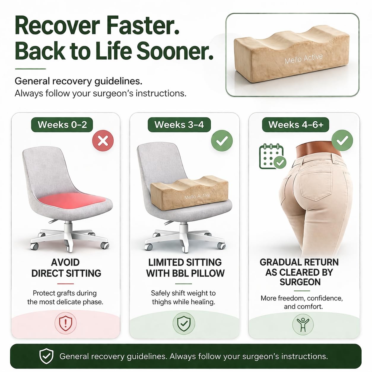 Mello Active BBL Pillow After Surgery – Doctor-Recommended, Firm & Lightweight