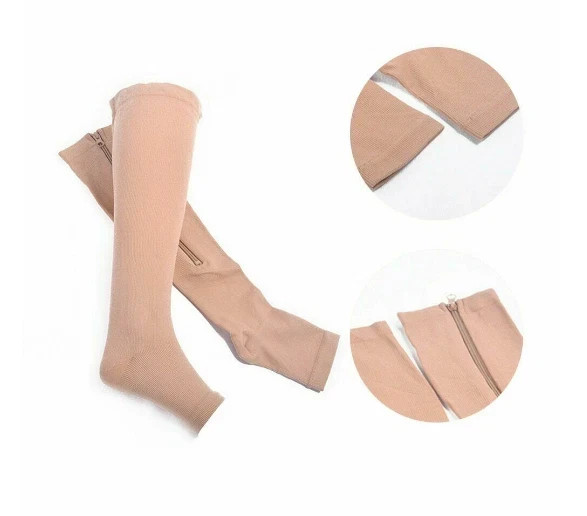 Zipper Open Toe Compression Socks 20-30mmHg Calf Leg Ankle Support Stocking sz S