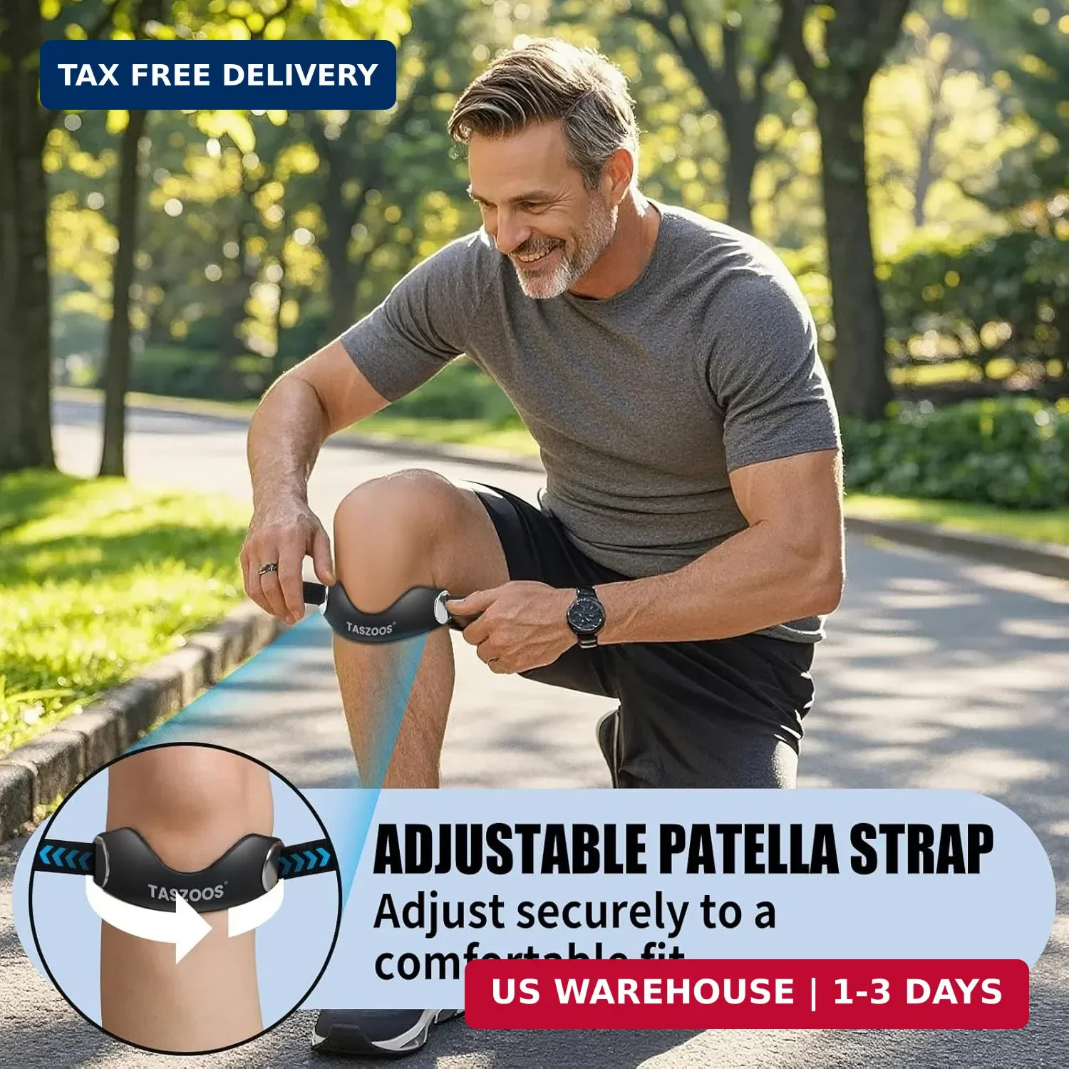 2 Pack Patellar Tendon Support Strap,Adjustable Non-Slip Active Knee Pain Relief