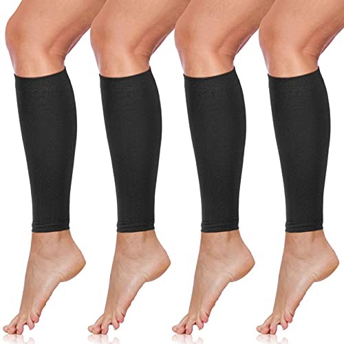 4 Pairs Calf Compression Sleeve Leg Compression Sock Calf and Shin Large Black