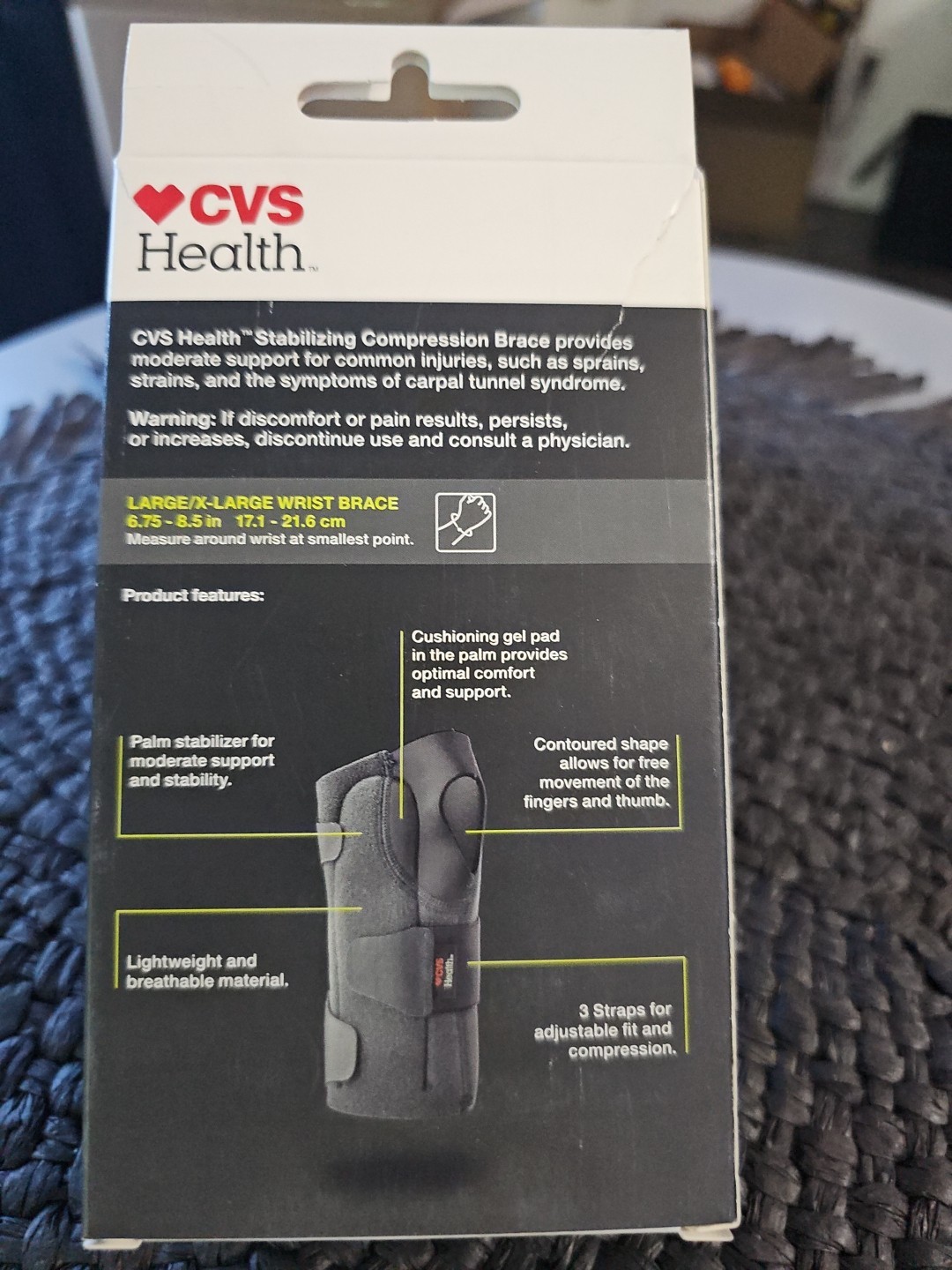CVS Health Moderate Support Stabilizing Wrist Brace, Size L/XL