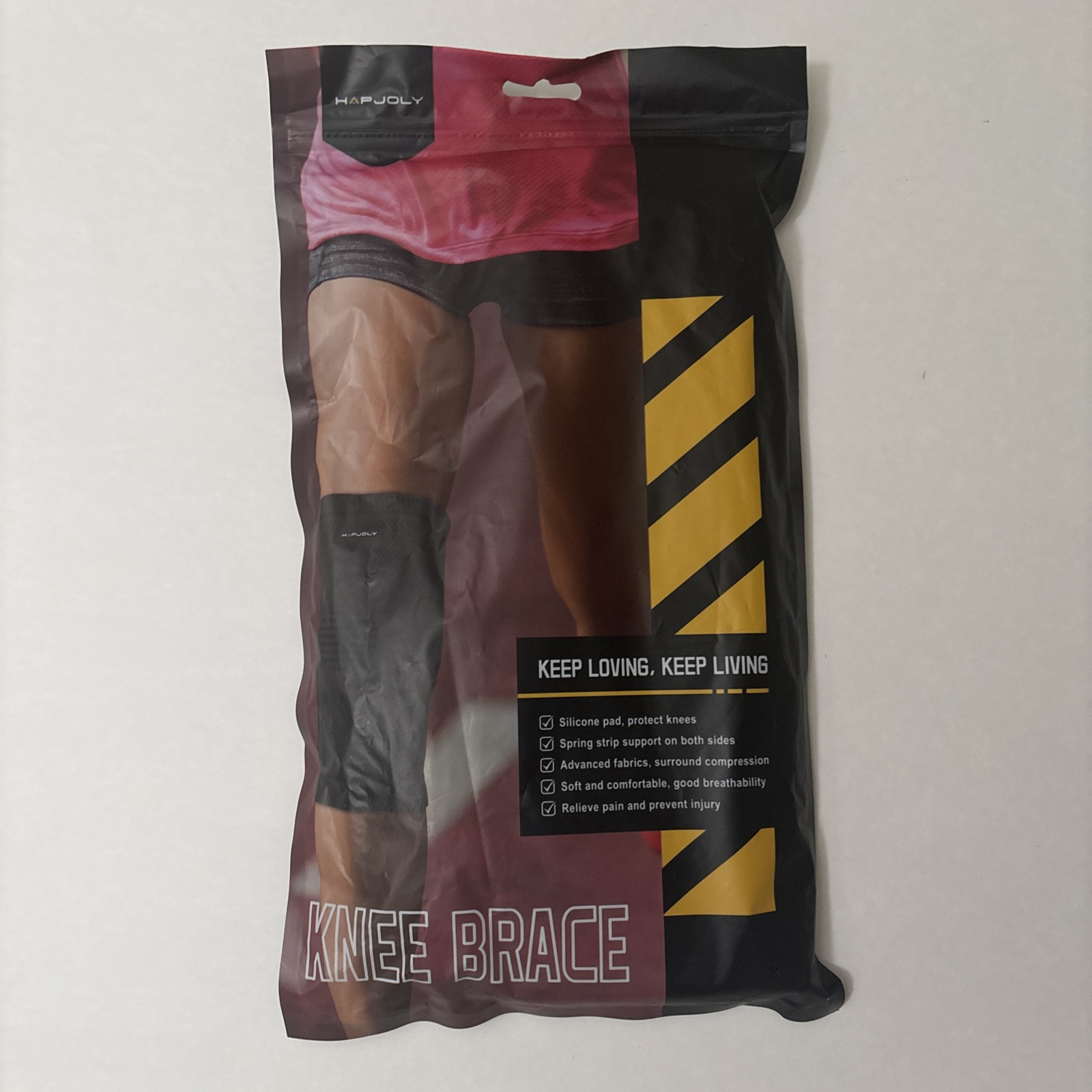 XL Hapjoly 2 Piece Silicone Pad Spring Strip Support Compression Knee Brace