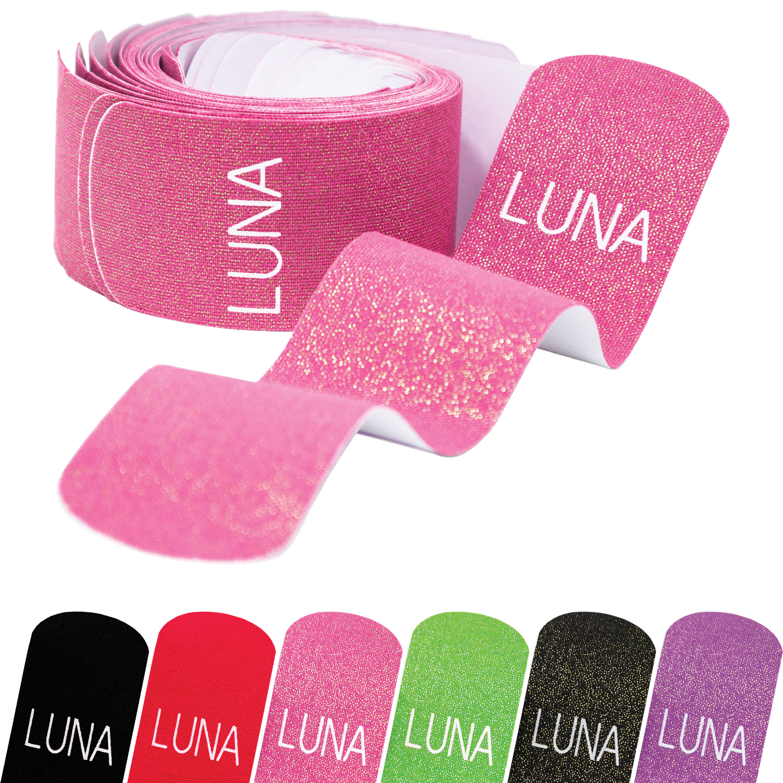 Luna Body Kinesiology Pro Tape Strips (20 Pre-cut Roll, 10″ x 2″, Dazzled Pink)