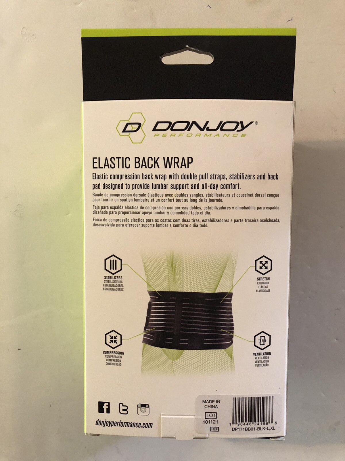 DonJoy Performance Elastic Back Wrap Sz L/XL DonJoy Compression Back Wrap NEW
