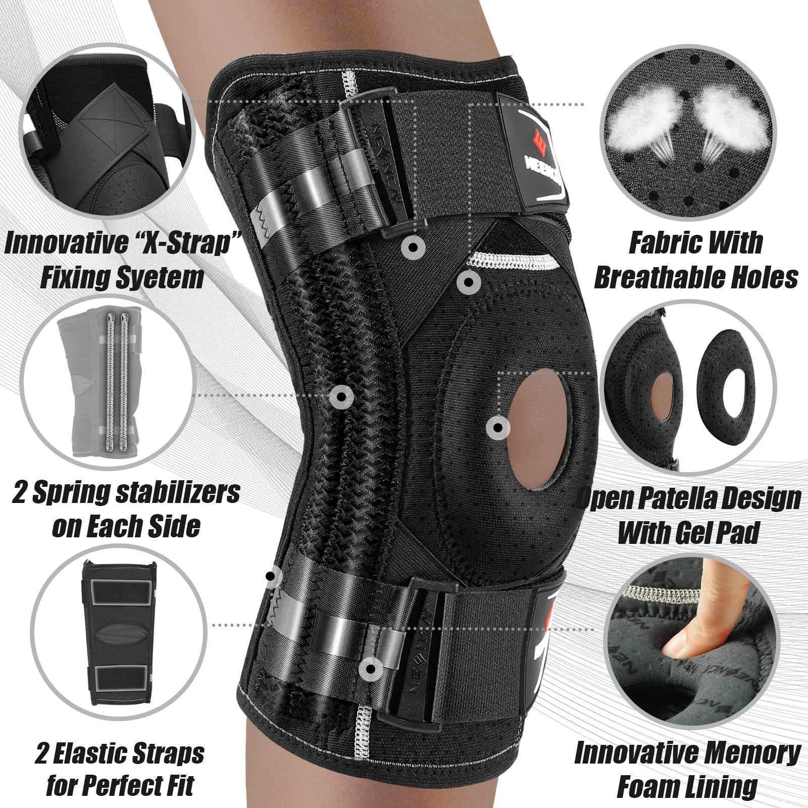 NEENCA Knee Brace Hinged Knee Support Patented X-Strap Fixing System HX-044-XXL
