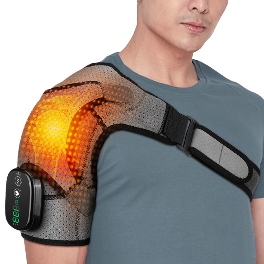 Heated Shoulder Brace Massage Rotator Cuff Support Compression Wrap Rechargeable