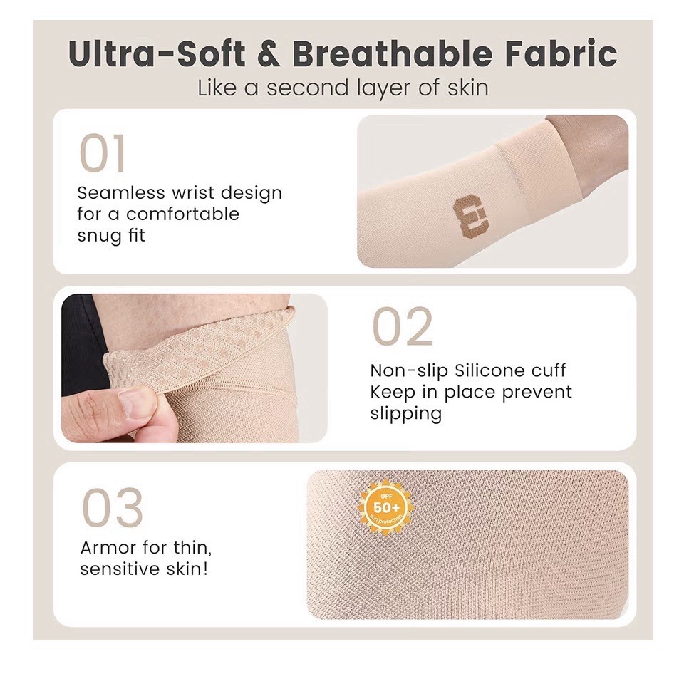 Lymphedema Compression Arm Support Sleeve Size Medium Men Women Beige 20-30 mmHg