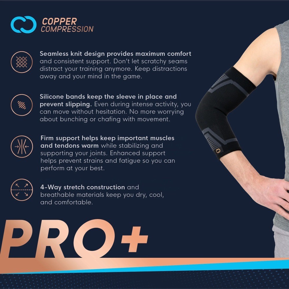 PRO+ Powerknit Performance Elbow Sleeve S/M: Compression for Tennis Elbow,