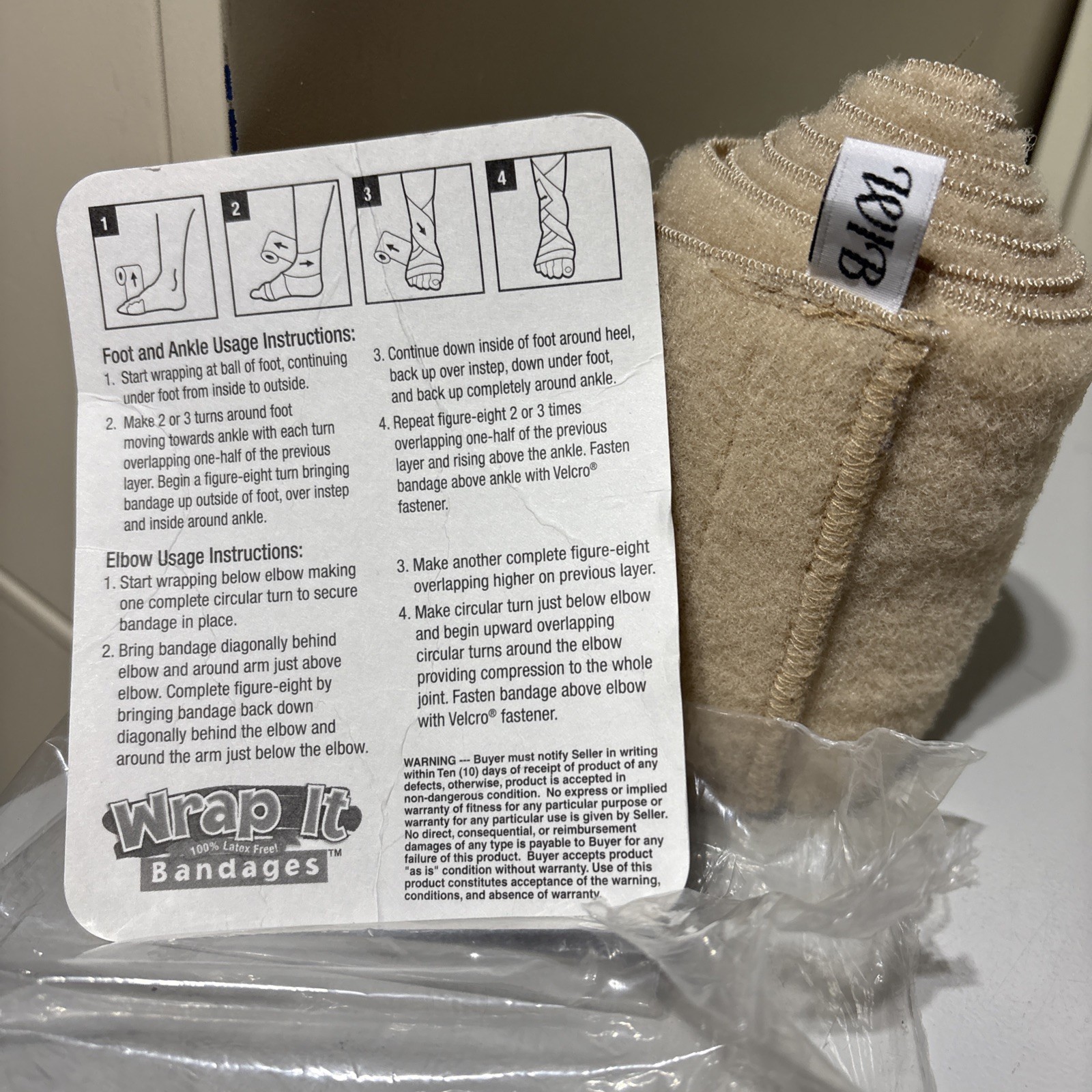 Compression Wrap 4”x36” Stretchy Fabric Hook & Loop Fastener Latex-Free
